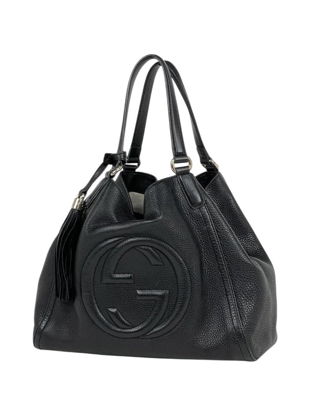 Gucci Tote Bag Soho Fringe Interlocking G Leather Black